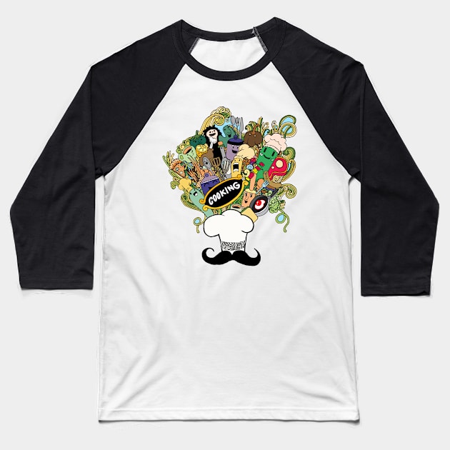 doodle hand drawn cooking Baseball T-Shirt by Mako Design 